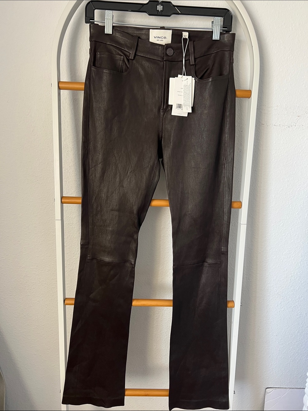 Vince Dark Brown lamb Leather Bootcut Pants size 2 NWT